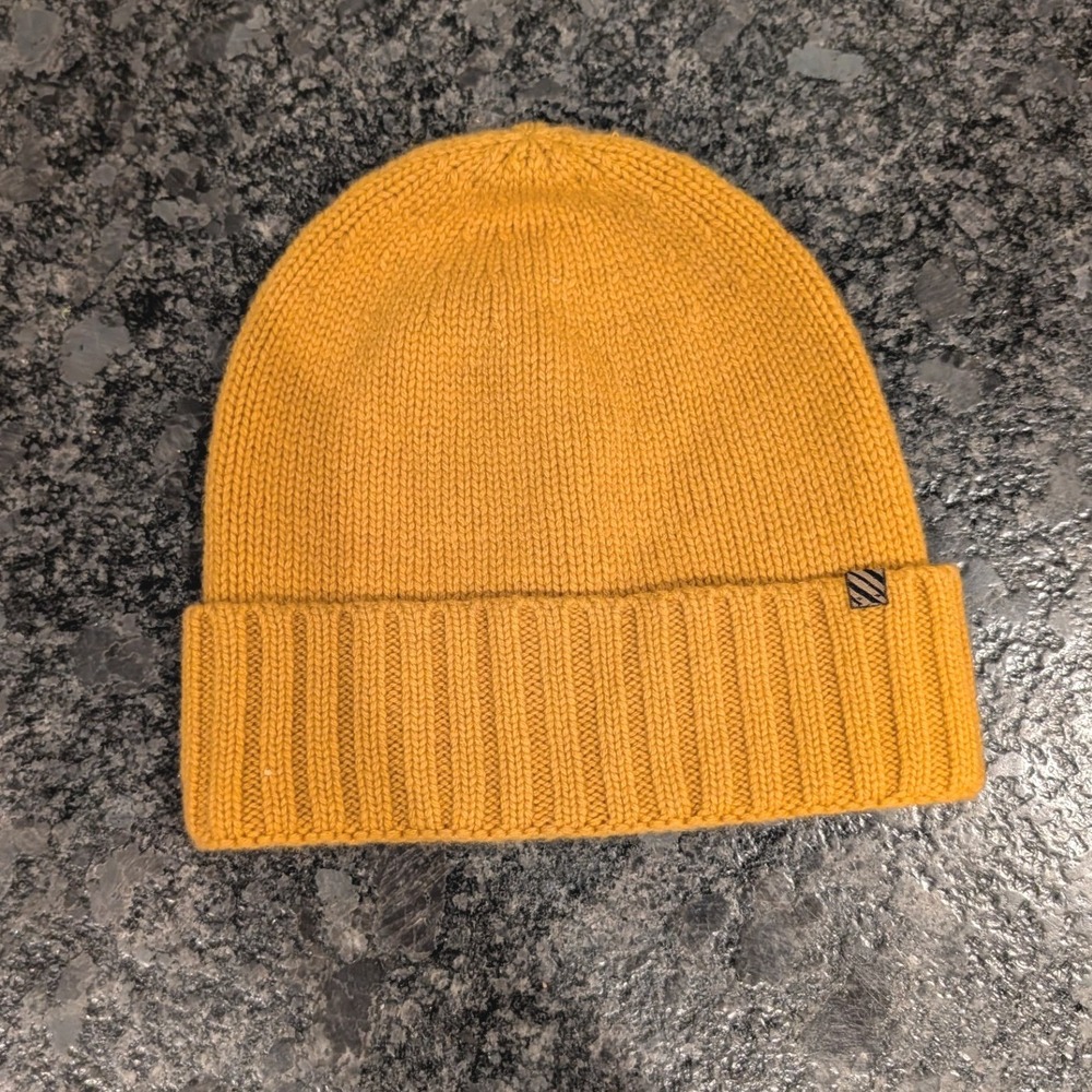 Billy Reid Mustard Yellow 100% Mongolian Cashmere Cuffed Beanie Hat